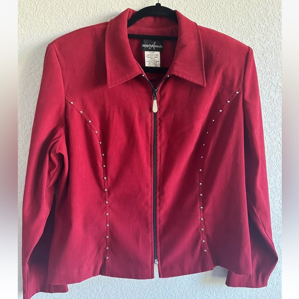 Beautiful Vintage Possitive Attitude Faux Suede Red Short Jacket, size 16